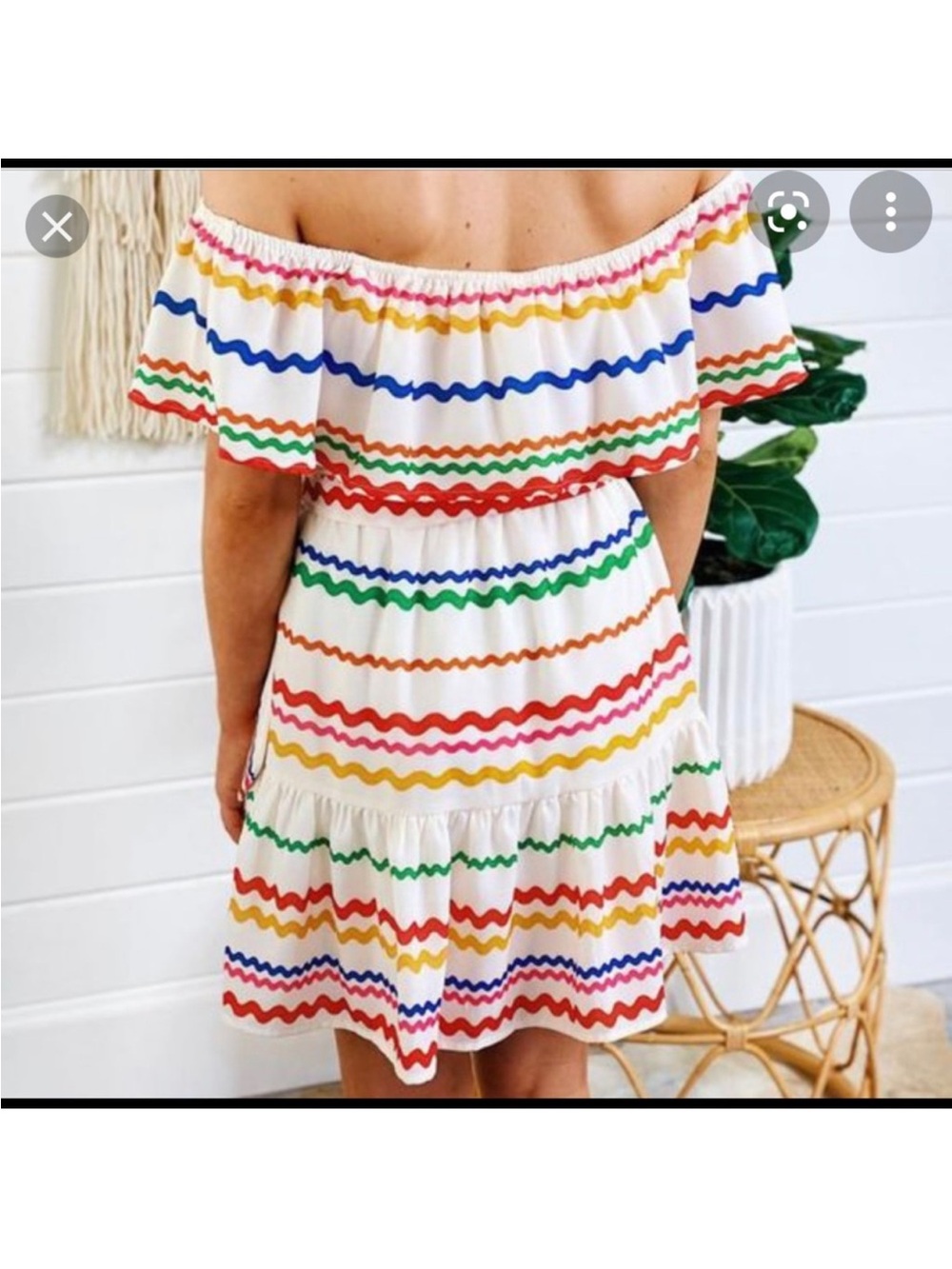 Flying Tomato Off-Shoulder White Sundress with Ric Rac Rainbow Wavy Stripes - Picture 12 of 12